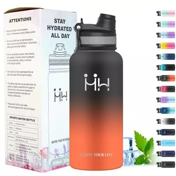 Бутылка для воды YANGYAO с 1 изолированной газированной водой, совместимой со спортивным вакуумом, с прямой легкой и удобной черной оранжевой соломинкой, литр, бутылка,