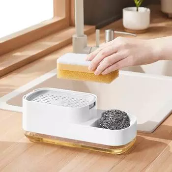 Бутылка-дозатор для мыла, автоматическая коробка для хранения кистей для кухонной губки, ручной пресс-держатель, чистящий инструмент, бытовой инструмент белый
