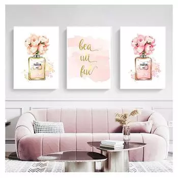 Бутылка Холст Картины Коко Настенные Панно Для Гостиной Модные Плакаты и Принты Без Рамки Современное Настенное Искусство Домашний Декор Духи 21cm30cm NoFrame