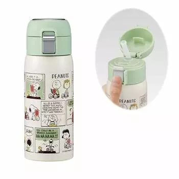 Бутылка-кружка Skater Straw Mug Bottle 350 мл для хранения в холодильнике из нержавеющей стали Snoopy One Touch Open STOT3ST-A
