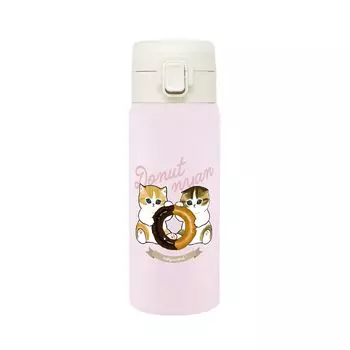 Бутылка mofusand с двойной вакуумной теплоизоляцией из нержавеющей стали One Push Bottle 350 мл с замком One Touch Lock, легко использовать одной рукой Бутылка для воды [Пончик бледно-розовый