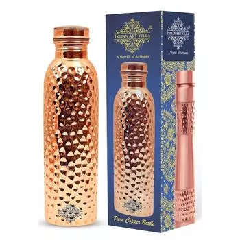 Бутылка, посуда для хранения и питья, польза для здоровья, объем 1000 мл, 1 шт. из чистой меди с кованой отделкой