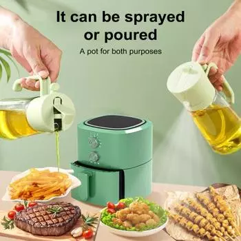 Бутылка-распылитель для оливкового масла Yousheng Glass 470 мл, 2-в-1, с автоматической откидной крышкой, двухфункциональный сепаратор масла для приготовления пищи, кухонный распылитель зелёный