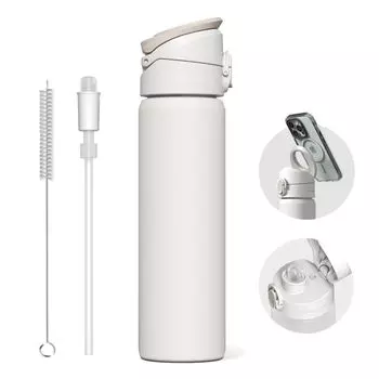 Бутылка RHINOSHIELD AquaStand Magnetic Bottle 700 мл, термоизоляционная бутылка из нержавеющей стали с трубочкой, бутылка для воды с ручкой, совместимой с MagSafe белый