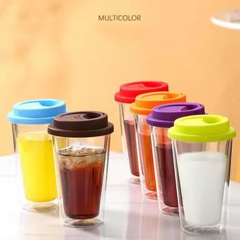 Бутылка с двойными стенками объемом 350 мл из боросиликатного стекла с силиконовой крышкой, изолированный стакан для горячих и холодных напитков, чая, молока, кофе, кружка зелёный