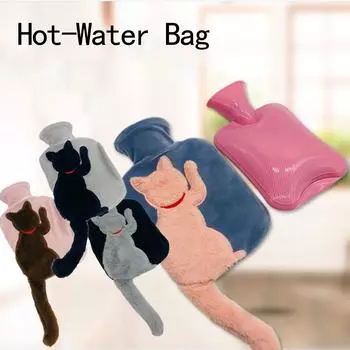 Бутылка с горячей водой с плюшевой крышкой для кошек, резиновая грелка, грелка для рук, сумка с горячей водой для шеи, плеч, грелка для ног, менструальные спазмы One Size тёмно-синий