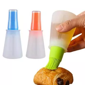 Бутылка с масляной кистью и мерным колпачком. Пищевая силиконовая кисть. Чистая шкала. Дизайн резьбы. Гибкий корпус. Контроль масла. Барбекю. синий