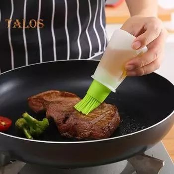 Бутылка с масляной кистью и мерным колпачком. Пищевая силиконовая кисть. Чистая шкала. Дизайн резьбы. Гибкий корпус. Контроль масла. Барбекю. синий