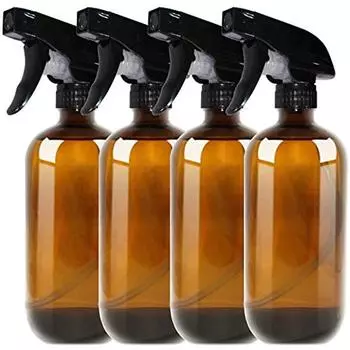 Бутылка с воздушным распылителем Boston Amber объемом 500 мл (4 упаковки) - Многоразовый контейнер с триггерным спреем, крышкой и этикеткой, стеклянная бутылка с эфирным маслом 31x23x11cm