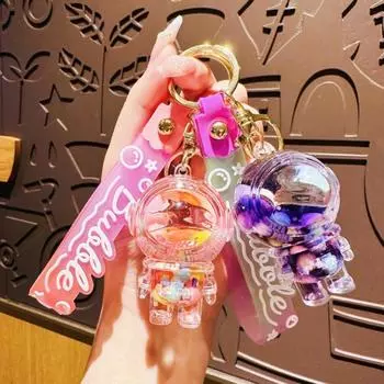 Бутылка с зыбучим песком, мультяшный космический человек, кулон, сахарная фасоль, плавающее масло, жидкий брелок, подарок для девочки красный