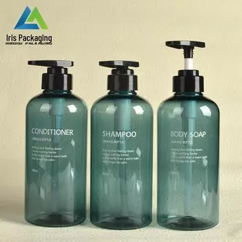 Бутылка-спреь ПЭТ для лосьона, шампуня и геля для душа - 300 мл, 400 мл и 500 мл 500ML set of 3 bottles серо голубой