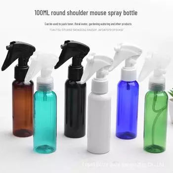 Бутылка-спрей с круглым плечом ПЭТ 100 мл - Little Mouse Цветочное и дезинфицирующее средство 100ML round shoulder чёрный