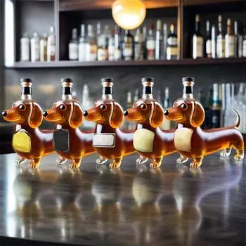 Бутылка виски «Собака такса», Бутылка виски «Забавная такса», Стеклянные статуэтки такс для вина, Украшение графина «Такса», Для бара, Для дома, One Size