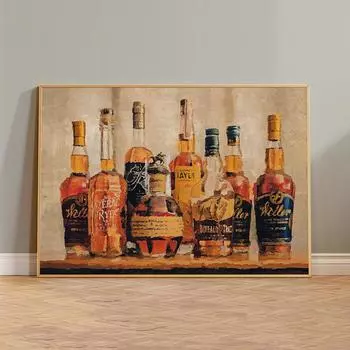 Бутылки бурбона Buffalo Trace Печать Винтажная Картина на холсте Плакат Абстрактное настенное искусство Картина Декор для бара Гостиная Подарки для него 21x30cm No Framed