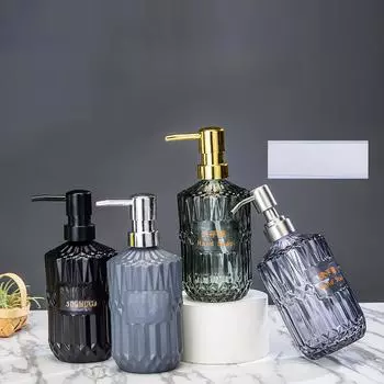 Бутылки для ванной из скандинавского стекла: Диспенсеры для гелей для душа, лосьонов, дезинфицирующих средств для рук silver pump head * 450ml * glass серый