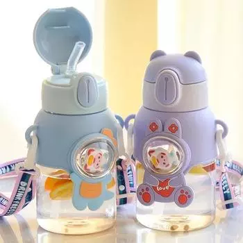 Бутылки для воды большой емкости 600 мл для детей с соломинкой, милые мультяшные, для школьников, для путешествий, герметичные бутылки для воды 600ML