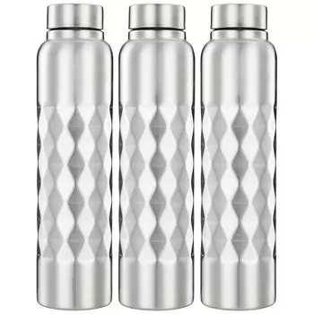 Бутылки для воды Cubix из нержавеющей стали, набор из 3 штук, по 1 л каждая | Устойчивые к ржавчине, небьющиеся, герметичные | Пищевая сталь (Серебряный)