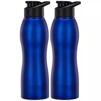Бутылки для воды из нержавеющей стали с носиком | Набор из 2 штук | Непроливаемые | Безопасны для заморозки и мытья в посудомоечной машине | 1 л | Синий