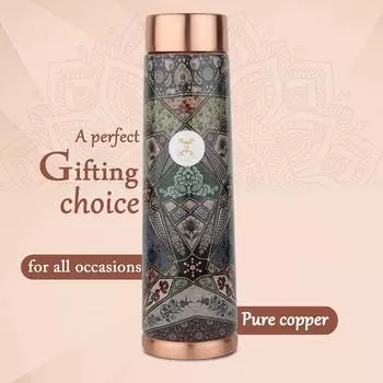 Бутылки из меди, 100% чистая медь, антикоррозийная, антиокислительная, герметичная, с цветочным принтом Мина, фляжка для воды без BPA, кухонный аксессуар