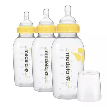 Бутылочка для грудного молока MEDELA 250 мл, соска и набор из 3 сосок (с кепкой) [элемент]