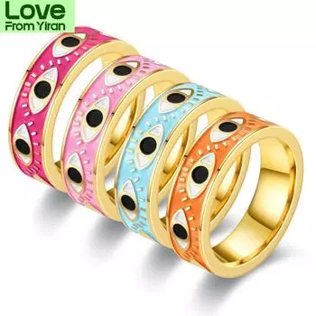 Bxzyrt милые счастливые глазные кольца индивидуальность греческий цветной эмалированный костяшки пальцев кольцо для женщин модные вечерние изящные ювелирные украшения подарки 12 оранжевый