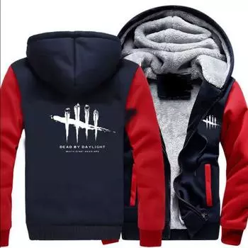 By Dead Steam Daylight Death Warm Thicken Hoodie Men Outwear Coat Jacket Cosplay Navy-Red,4XL