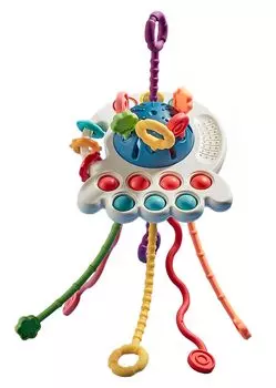 by educational Baby toy 0 years old String toy Silicone material Hang on stroller fingertip [Recommended professionals] [Pulling, pushing, chewing,