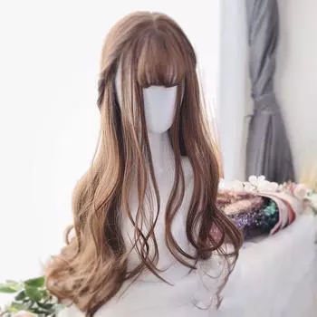 Bybrana дамы Лолита длинные волосы большая волна челка парик милые синтетические волосы термостойкие вечерние 60cm
