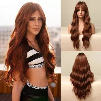 Bybrana Длинные объемные волнистые парики Ombre Красный Коричневый синтетический парик Косплей Средняя часть Натуральный термостойкий парик для женщин