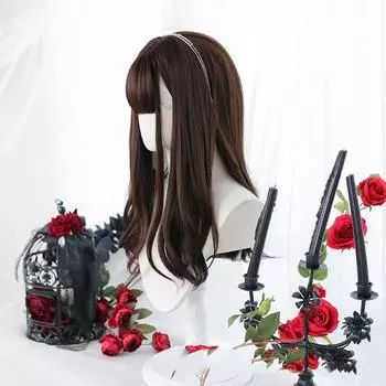 Bybrana Длинные темно-коричневые женские парики с челкой Водная волна Термостойкие синтетические парики для черных женщин Афроамериканские волосы