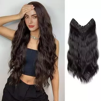 Bybrana Длинные волосы цельные длинные вьющиеся волосы V-образные наращивание волос невидимые пушистые слегка вьющиеся имитационные волосы
