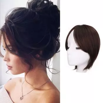 Bybrana Френч с восемью челками в обрамлении лица, черно-коричневый, в натуральном синтетическом парике.