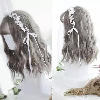 Bybrana Короткий серый парик Синтетические парики с челкой для женщин Фиолетовая волна воды Натуральные парики Боб Термостойкие накладные волосы