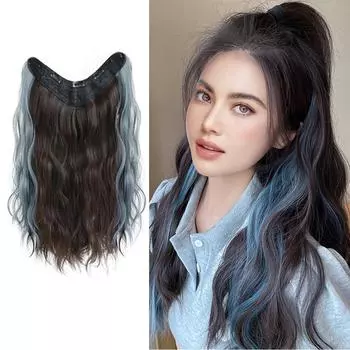 Bybrana Подвесной парик из синтетического волокна, окрашенный в уши, V-образный, с водной рябью, черно-коричневый