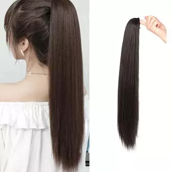 Bybrana Прямой парик из синтетических волос черного и коричневого цвета с хвостиком на клипсах