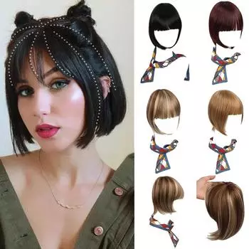 Bybrana Высокотемпературное волокно, обрезанное в челке для гладкого синтетического парика для наращивания волос