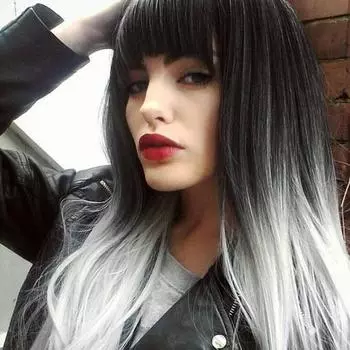 Bybrana Женщины Черно-Белый Градиент Цвета Длинные Волосы Челка Прямые Волосы Синтетические Волосы 60cm