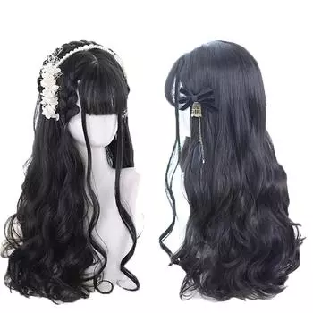 Bybrana Женская челка Большие волны Длинные волосы Синтетические волосы Лолита Повседневный наряд