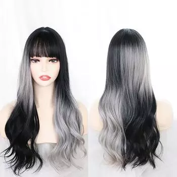 Bybrana Женская градиентная челка Длинные волосы Повседневные косплей Синтетические волосы 60cm