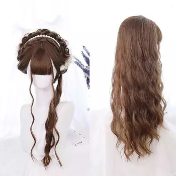 Bybrana женские длинные волосы, большая волна, челка, парик, синтетические волосы, повседневная одежда и устойчивость к высоким температурам 60cm
