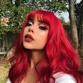 Bybrana Женские Короткие Волосы Челка Большая Волна Красные Синтетические Волосы Парик Для Ежедневного Ношения 55cm