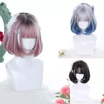 Bybrana Женские короткие волосы с челкой, трехцветные синтетические волосы с внутренней пряжкой, милые и натуральные 35cm