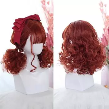 Bybrana женские красные волосы с челкой, короткие волосы, большие волны, повседневная одежда, синтетические волосы для косплея, высокая термостойкость 40cm