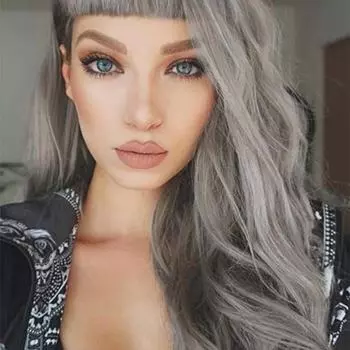 Bybrana Женские седые волосы с челкой Большие волны Длинные волосы Синтетические волосы Парики для повседневного ношения 60cm