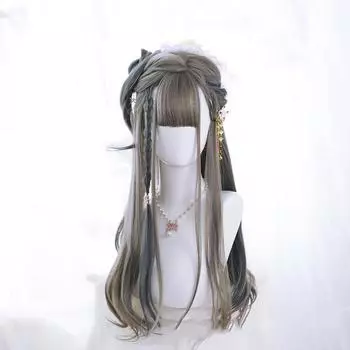 Bybrana женские серые длинные волосы в стиле Лолиты с челкой, повседневная одежда, вечерние синтетические волосы, высокотемпературный парик 60cm