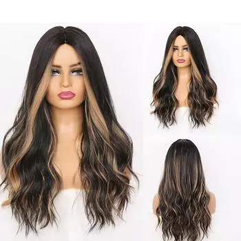 Bybrana Женские синтетические волосы градиентного цвета с большой волной средней точки для повседневной носки 24inch