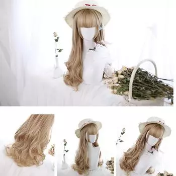 Bybrana Женский парик Длинные волосы Большая волна Челка Парик Лолиты Синтетические волосы Милый ветер 60cm