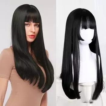 Bybrana Женский синтетический парик с длинными волосами и челкой Повседневная одежда Для взрослых 60cm