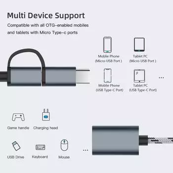 Быстрая передача данных телефон планшет OTG кабель Micro USB/Type-C на USB 3.0 2 в 1 адаптер папа-мама серый