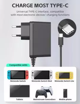 Быстрая зарядка 15 В EU/US Plug AC адаптер зарядное устройство для Nintendo Switch OLED Travel Home зарядка USB Type C блок питания для Switch